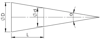 Diagram showing cone taper calculation formula C = (D-d)/L.